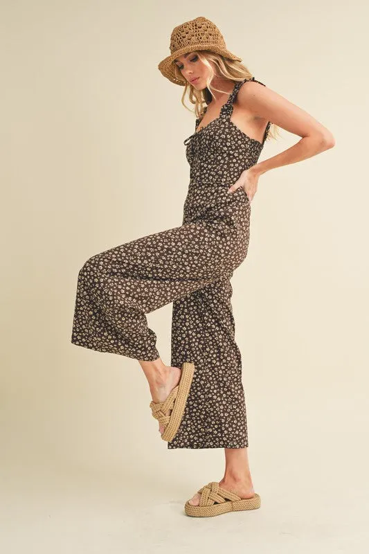 Aemi   Co Floral Sweetheart Neck Wide Leg Jumpsuit