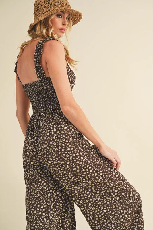 Aemi   Co Floral Sweetheart Neck Wide Leg Jumpsuit