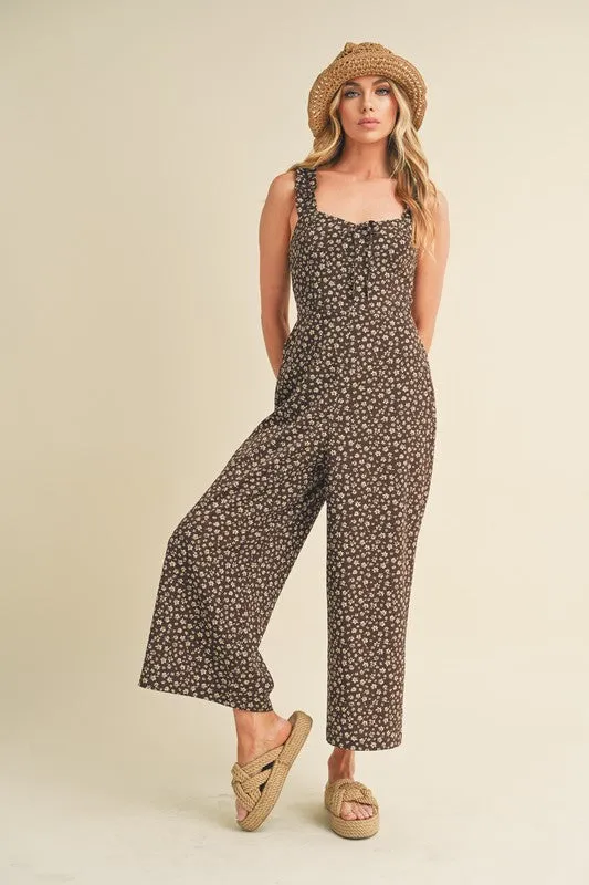Aemi   Co Floral Sweetheart Neck Wide Leg Jumpsuit