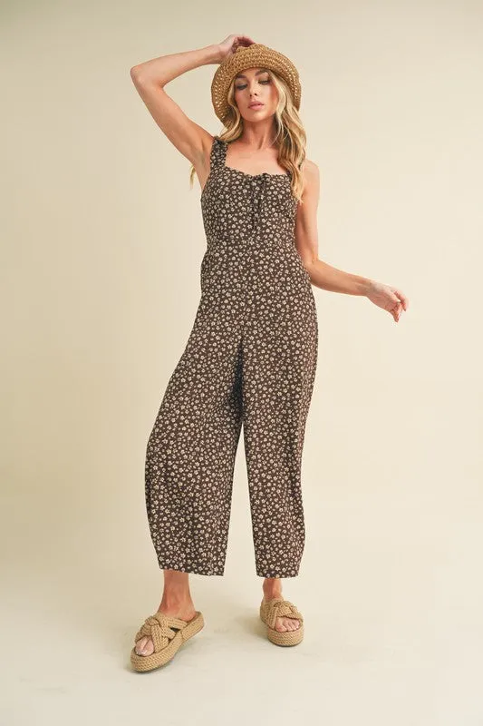 Aemi   Co Floral Sweetheart Neck Wide Leg Jumpsuit