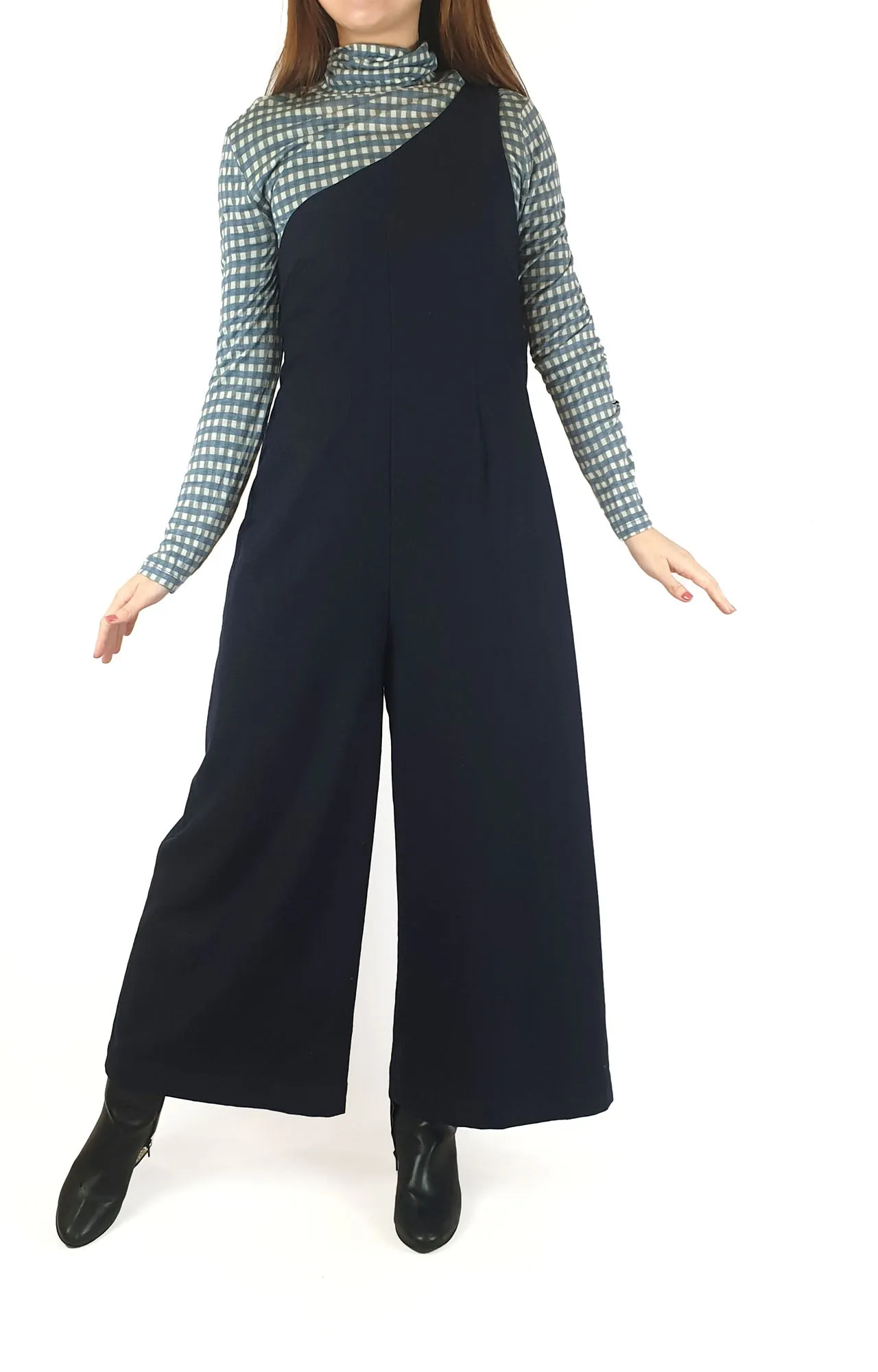 Alpha 60 navy wool mix one shoulder jumpsuit size S