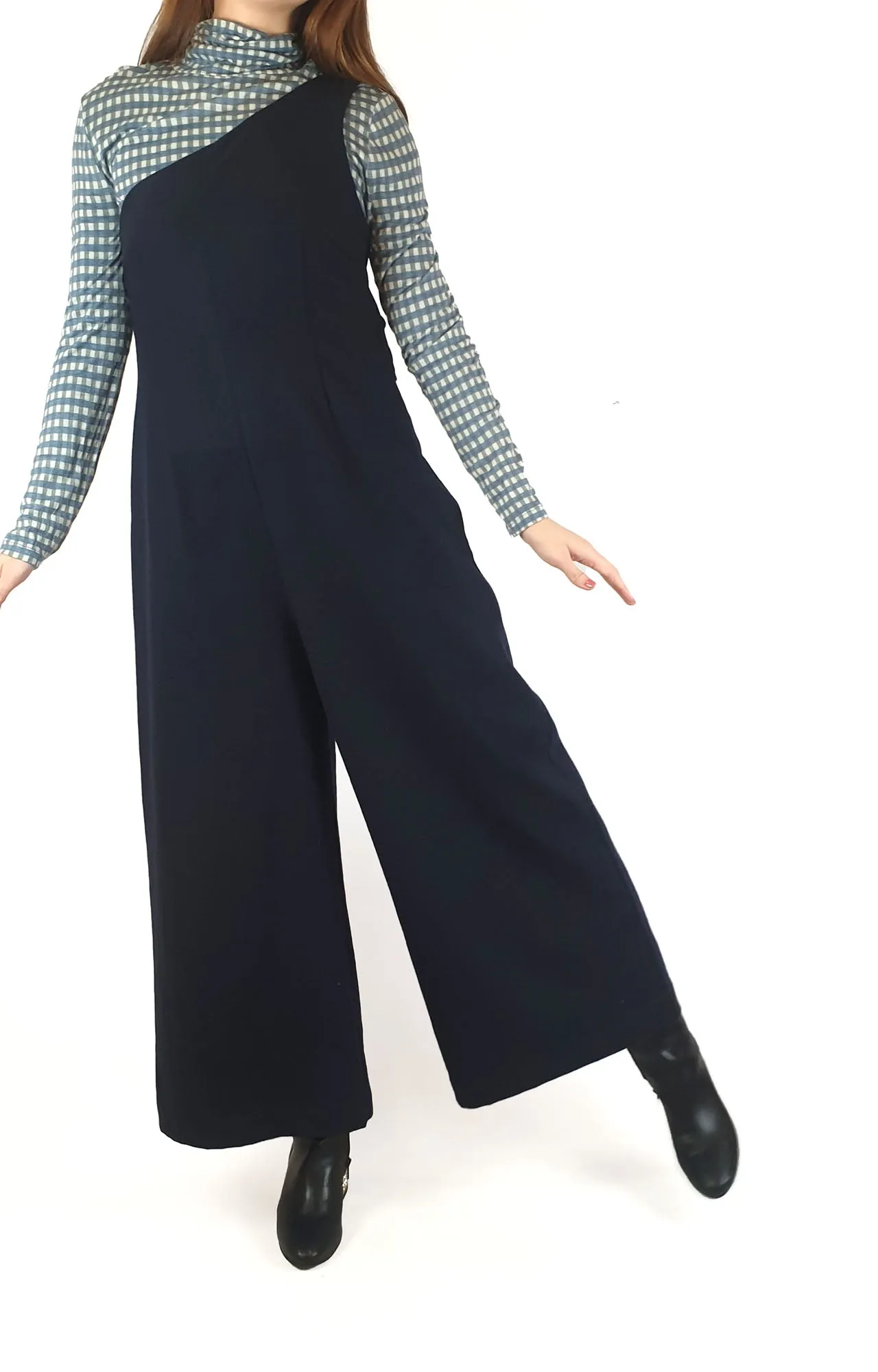 Alpha 60 navy wool mix one shoulder jumpsuit size S