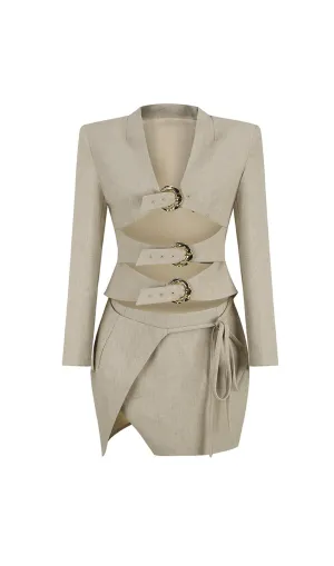 ALTHEA BEIGE CUT OUT BLAZER WITH METAL BUTTON
