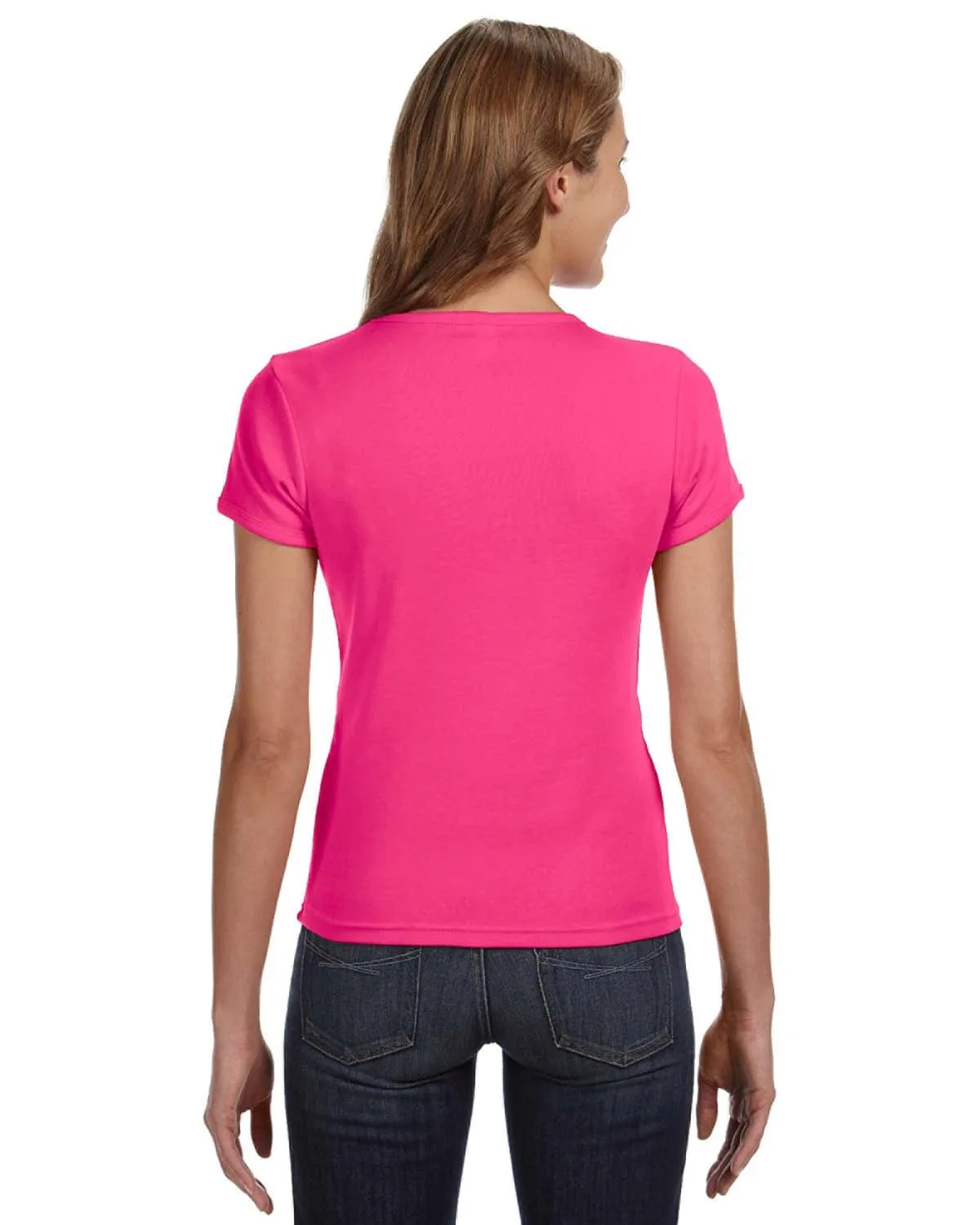 Anvil 1x1 Rib Scoop Neck T-Shirt | Hot Pink