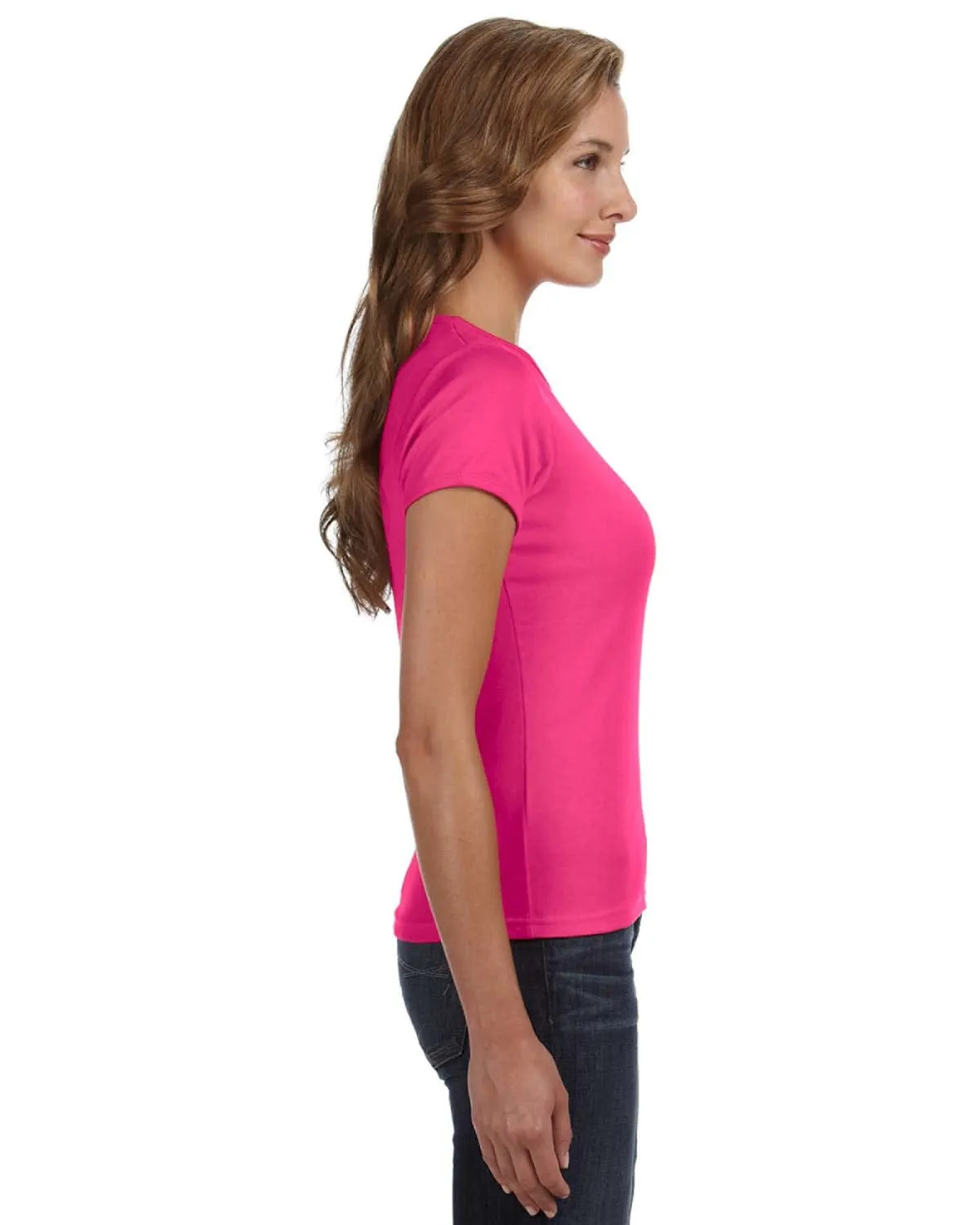 Anvil 1x1 Rib Scoop Neck T-Shirt | Hot Pink