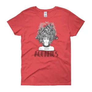Aquarius T Shirt Zodiac Coral Silk Cotton T-Shirt for Women