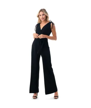 Ariella Criss Cross Solid Black Jumpsuit