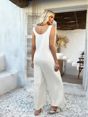 Beige Cold Shoulder Solid Jumpsuit