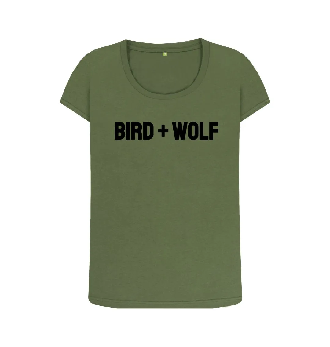 Bird   Wolf Scoop Neck Tee (Black Lettering)
