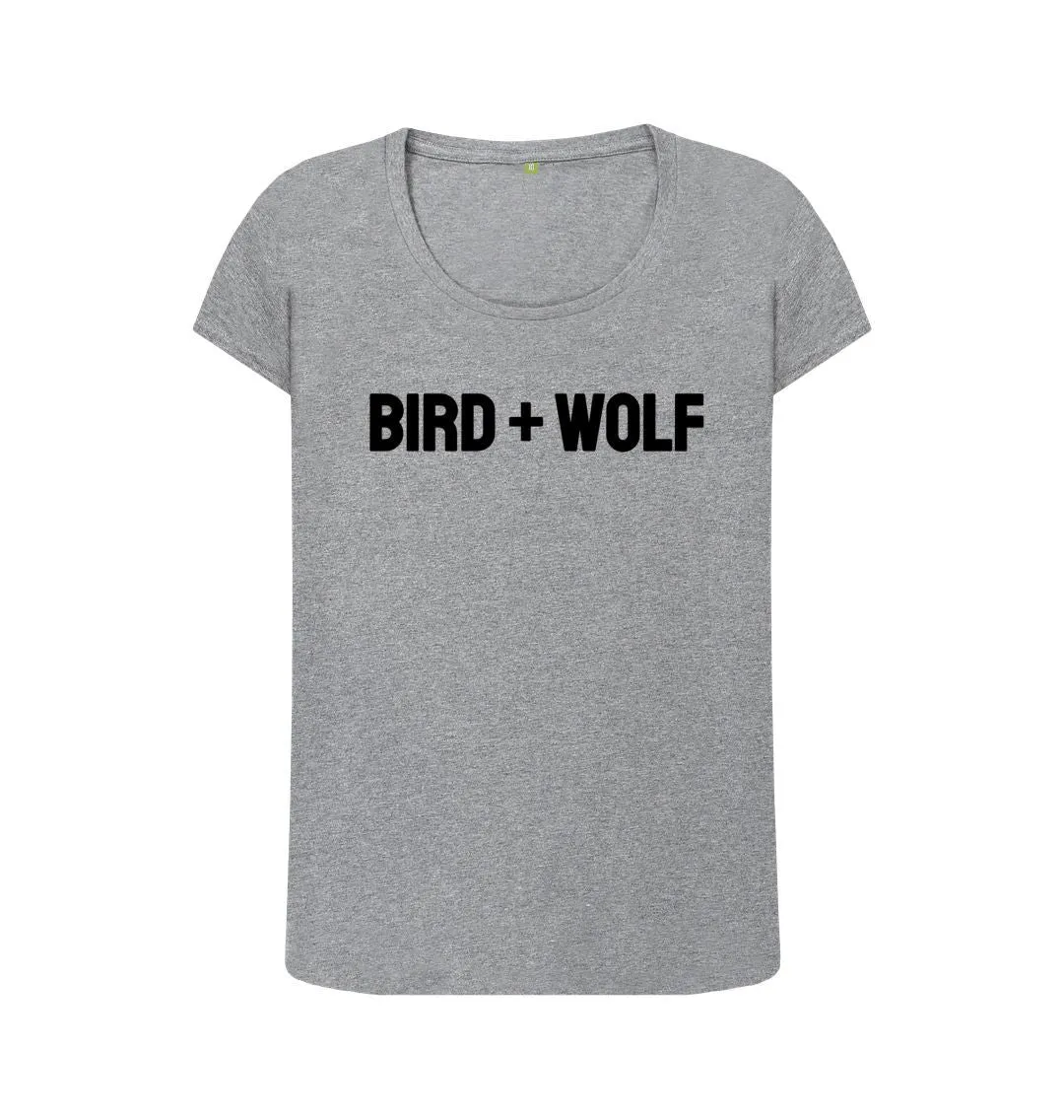 Bird   Wolf Scoop Neck Tee (Black Lettering)