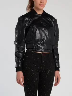 Black Lambskin Bomber Jacket