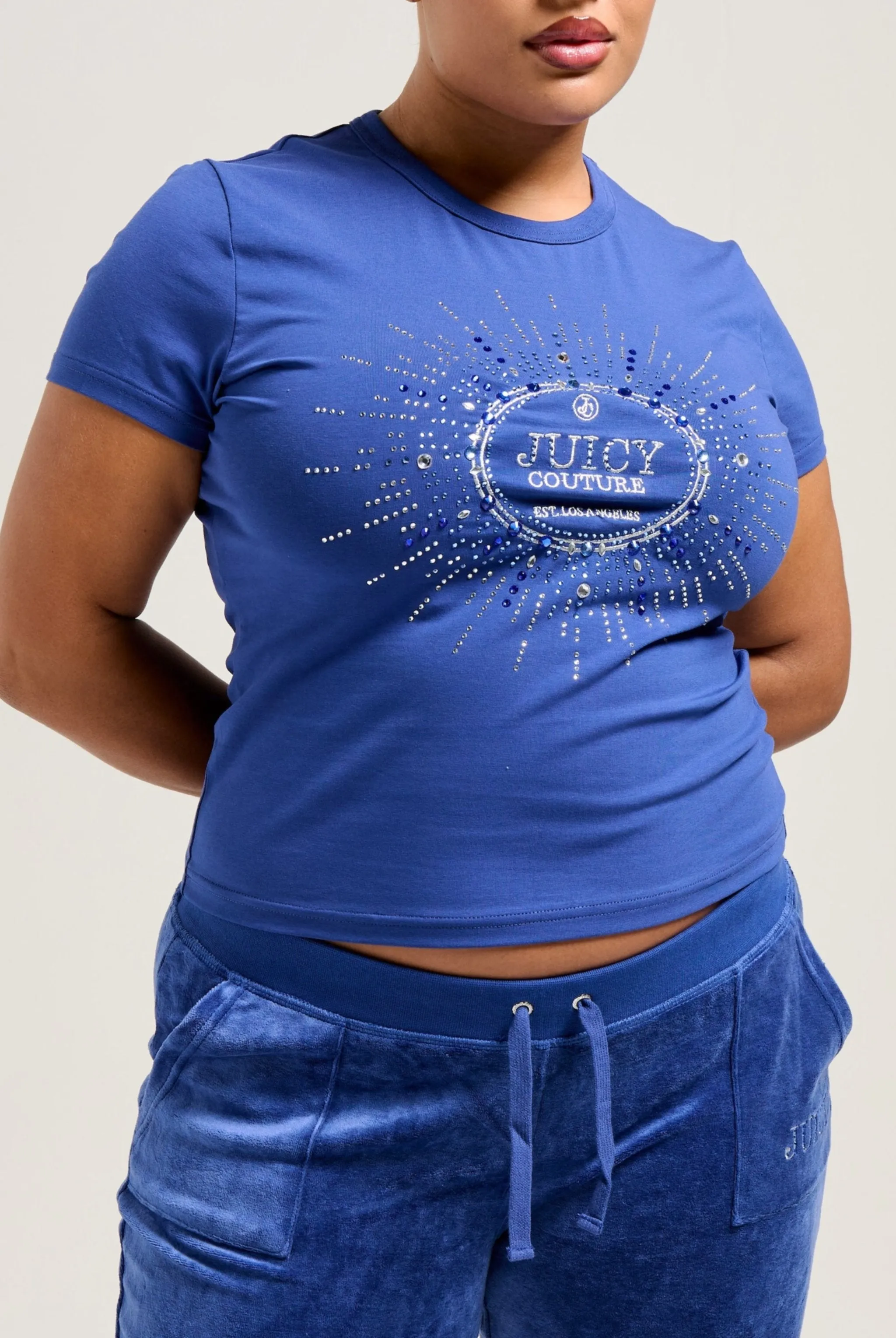 BLUE DEPTHS JERSEY FITTED CROWN DIAMANTÉ HERITAGE T-SHIRT