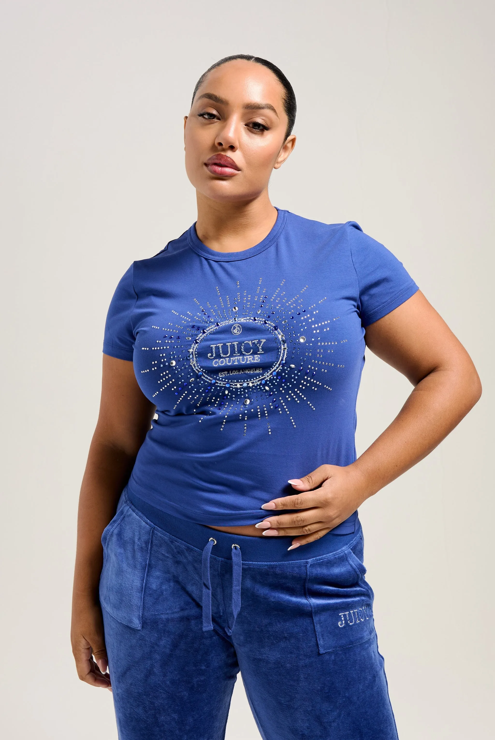 BLUE DEPTHS JERSEY FITTED CROWN DIAMANTÉ HERITAGE T-SHIRT