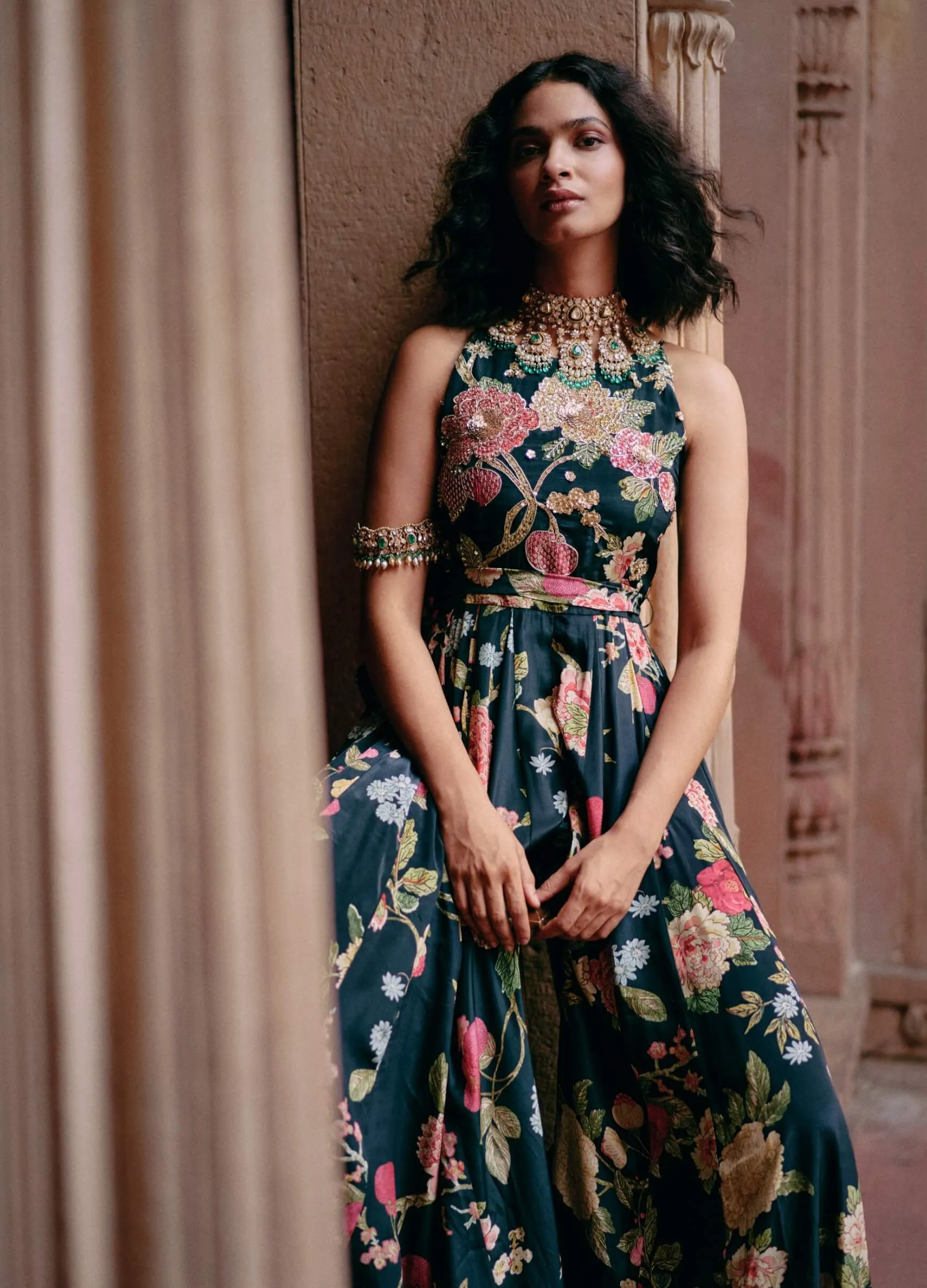 Blue floral printed jumpsuit