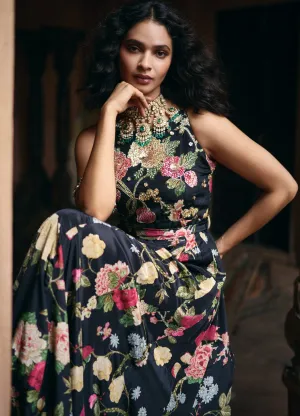 Blue floral printed jumpsuit