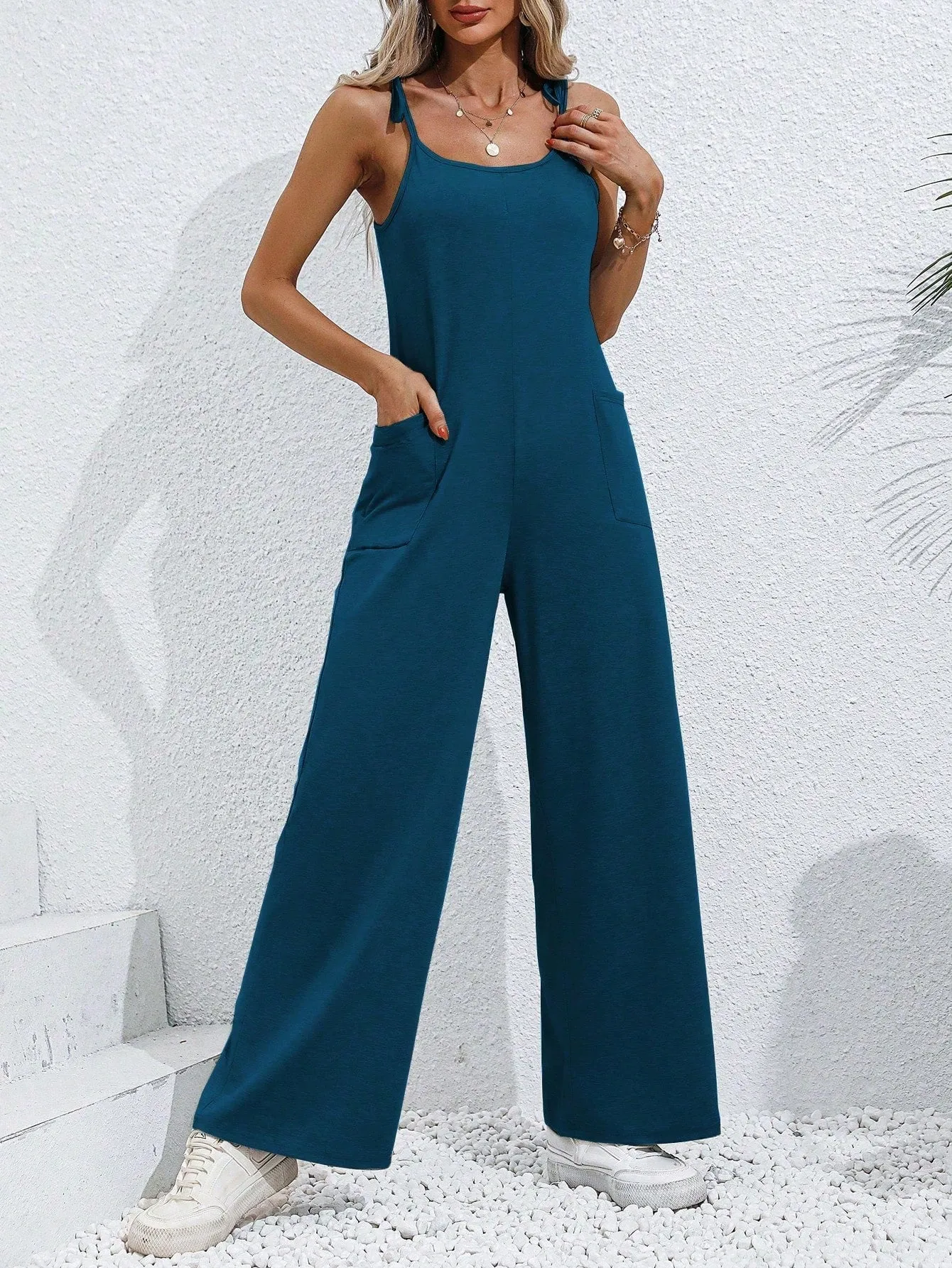Blue Strappy Wide Leg Jumpsuit