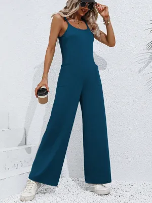 Blue Strappy Wide Leg Jumpsuit