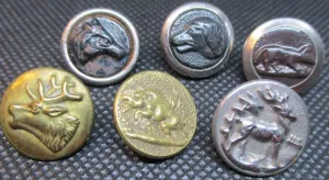 Button Edwardian Metal Fox, Hound, Horse, Stag, Bird, Elk - Each Sold Separately