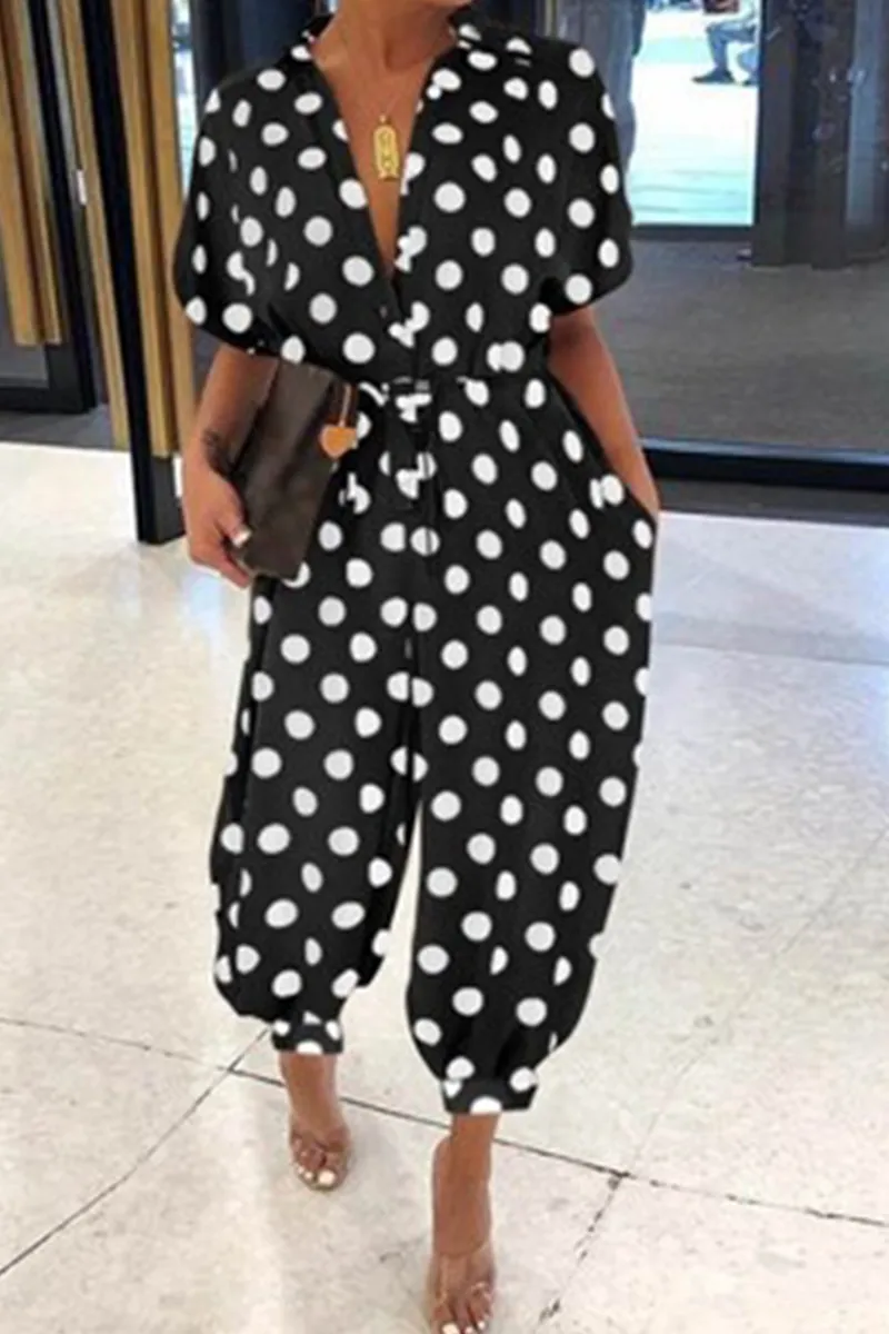 Casual Print Patchwork V Neck Harlan Jumpsuits