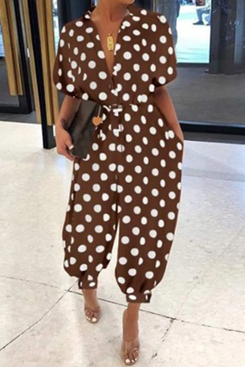 Casual Print Patchwork V Neck Harlan Jumpsuits