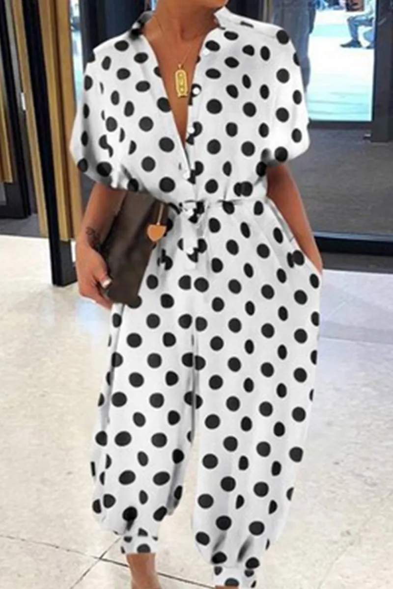 Casual Print Patchwork V Neck Harlan Jumpsuits