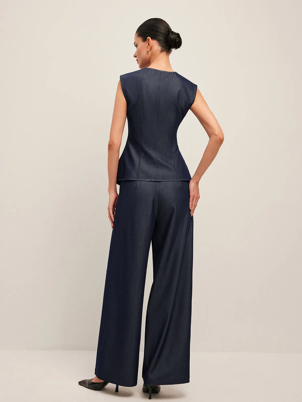 Contrast Stitched Buttoned Peplum Vest