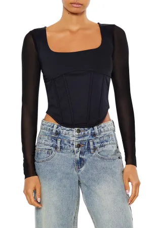 Curved Hem Knit Bustier Top - Black