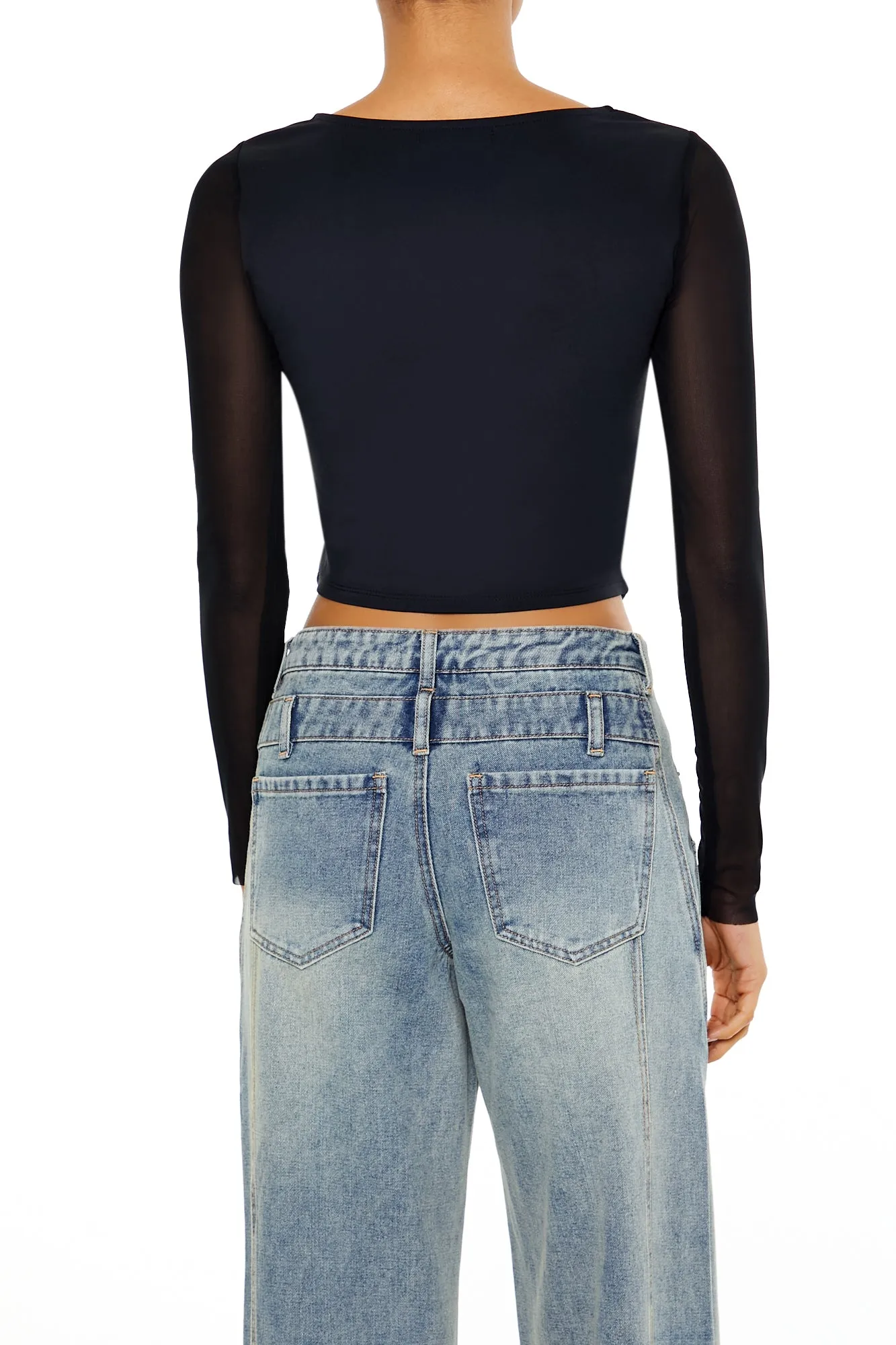 Curved Hem Knit Bustier Top - Black