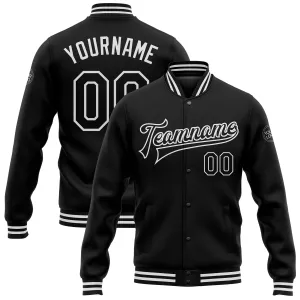 Custom Black White Bomber Full-Snap Varsity Letterman Jacket