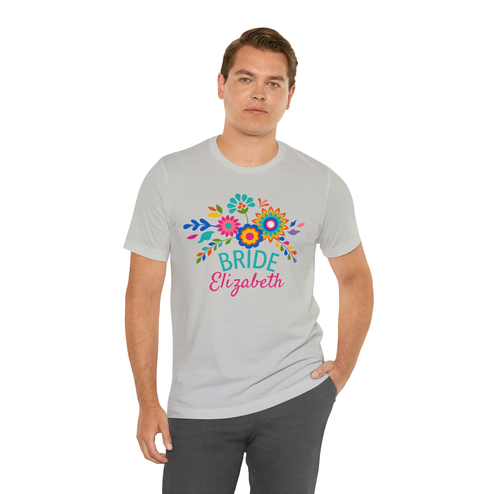 CUSTOM Bride Floral  Wedding T-Shirt | Bridal  Party Tee |  Bella Canvas 3001 Unisex |  Here Comes the Bride Short Sleeve Tshirt