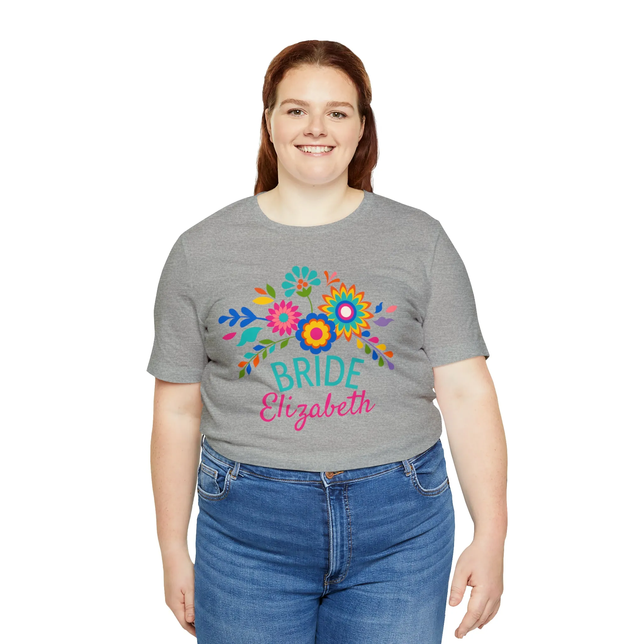 CUSTOM Bride Floral  Wedding T-Shirt | Bridal  Party Tee |  Bella Canvas 3001 Unisex |  Here Comes the Bride Short Sleeve Tshirt