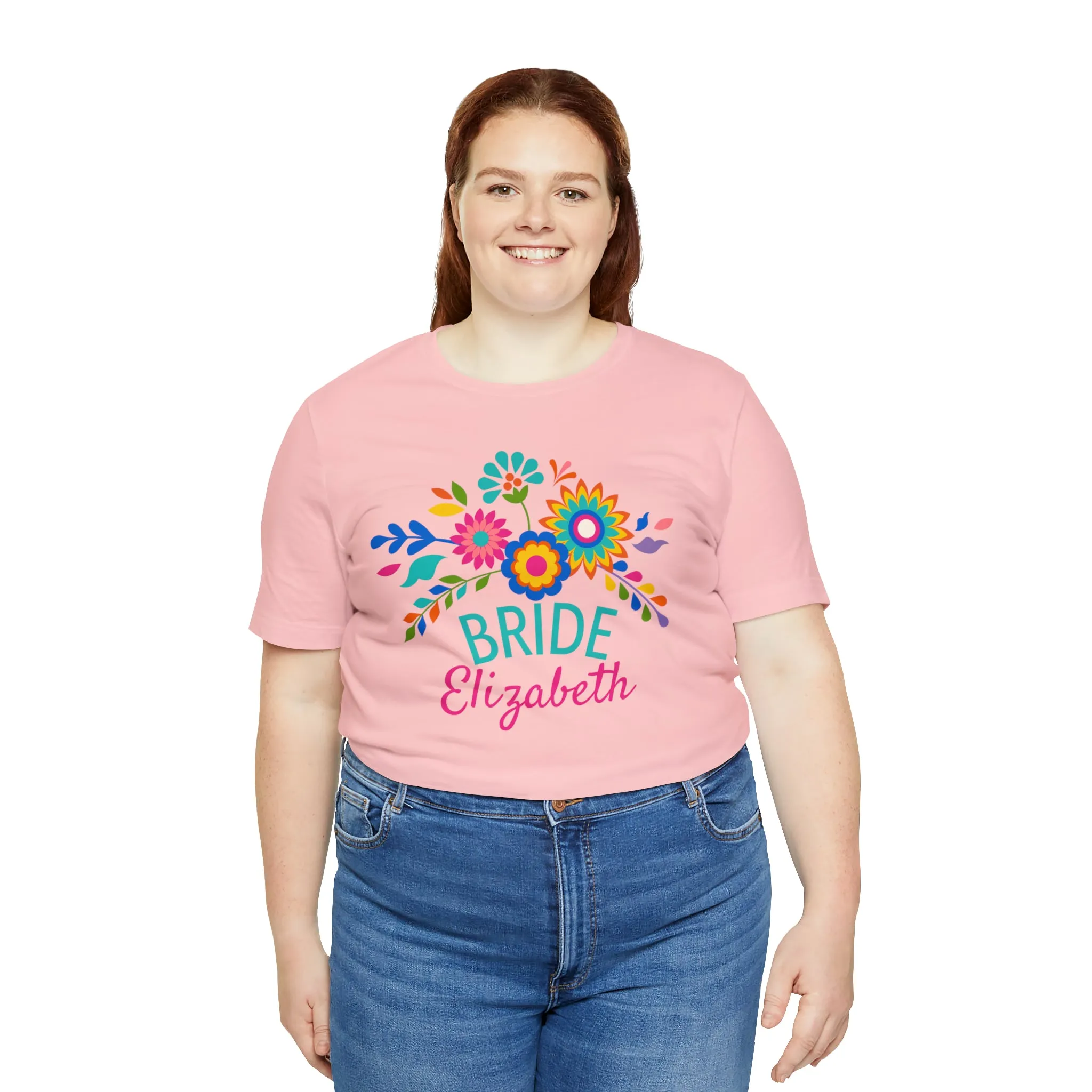CUSTOM Bride Floral  Wedding T-Shirt | Bridal  Party Tee |  Bella Canvas 3001 Unisex |  Here Comes the Bride Short Sleeve Tshirt