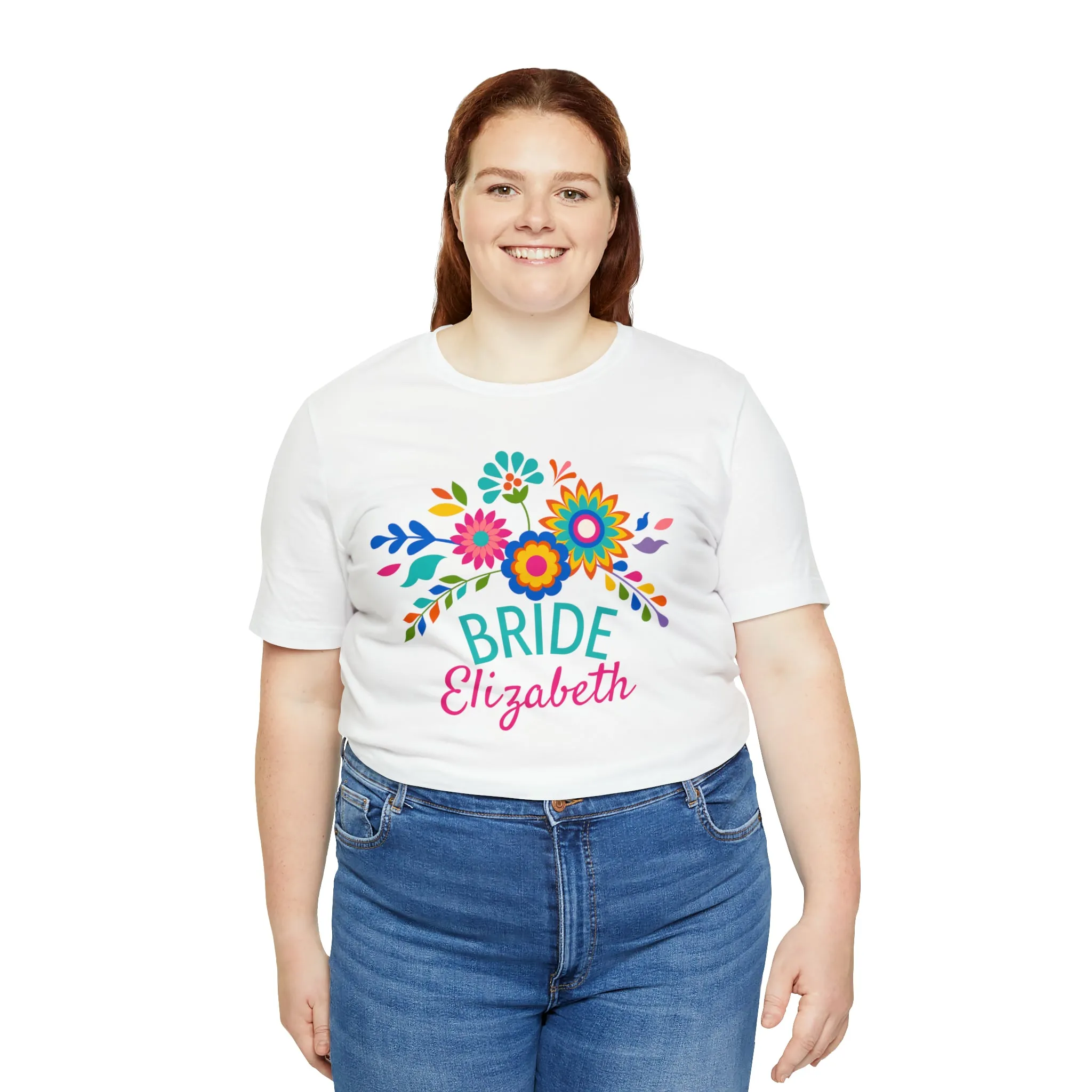CUSTOM Bride Floral  Wedding T-Shirt | Bridal  Party Tee |  Bella Canvas 3001 Unisex |  Here Comes the Bride Short Sleeve Tshirt