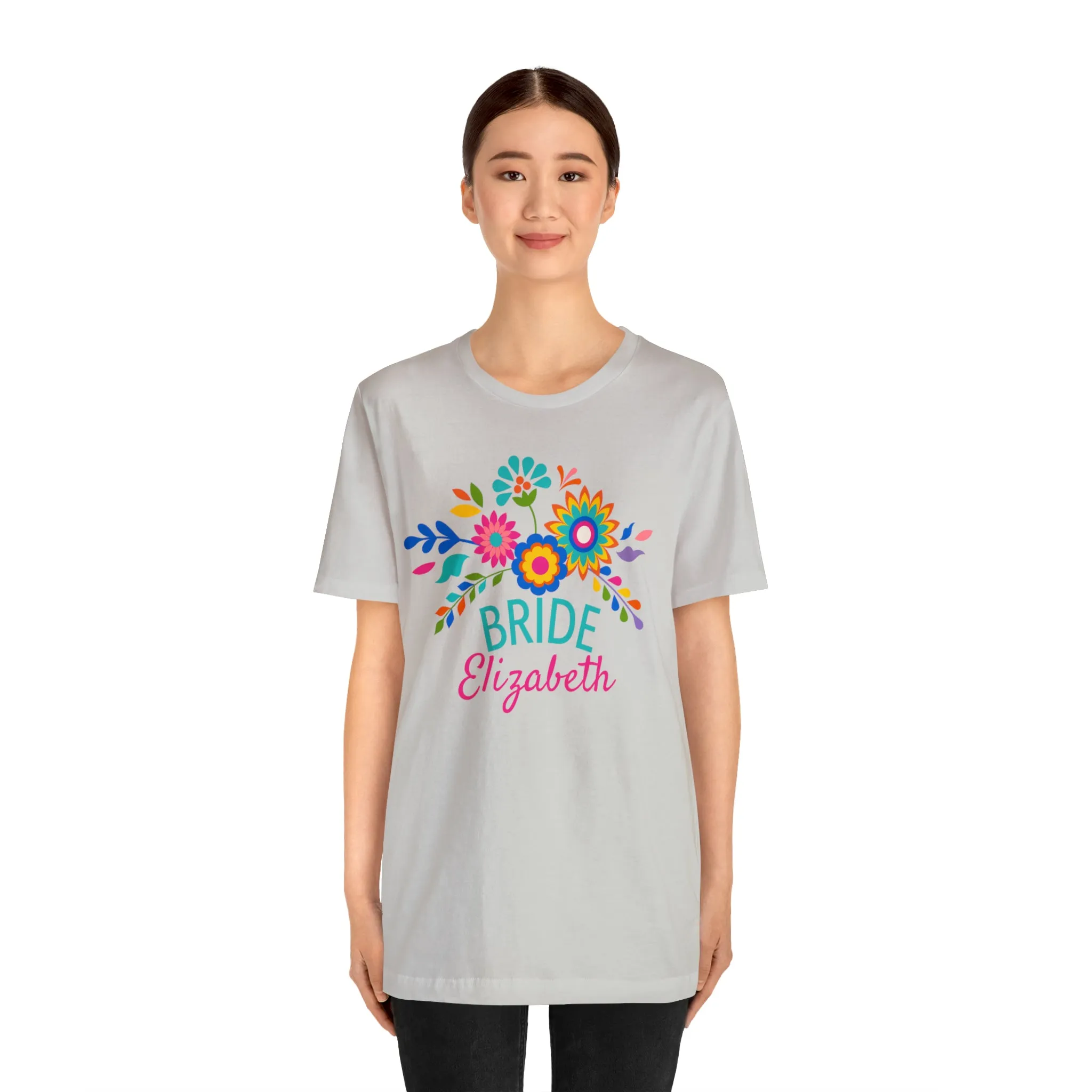 CUSTOM Bride Floral  Wedding T-Shirt | Bridal  Party Tee |  Bella Canvas 3001 Unisex |  Here Comes the Bride Short Sleeve Tshirt