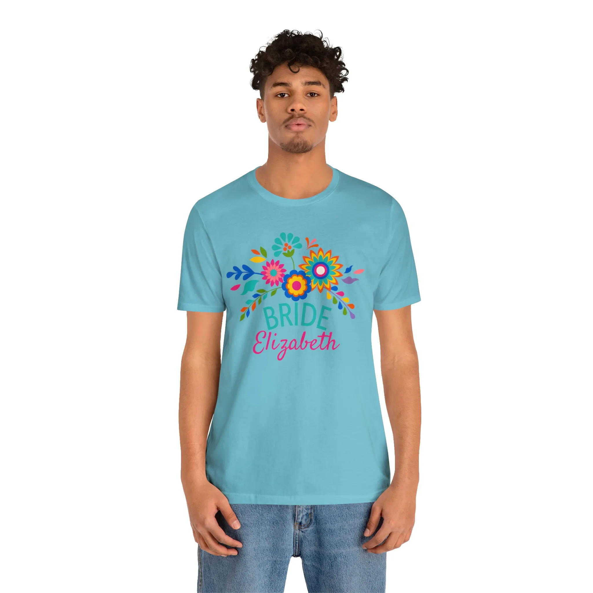 CUSTOM Bride Floral  Wedding T-Shirt | Bridal  Party Tee |  Bella Canvas 3001 Unisex |  Here Comes the Bride Short Sleeve Tshirt