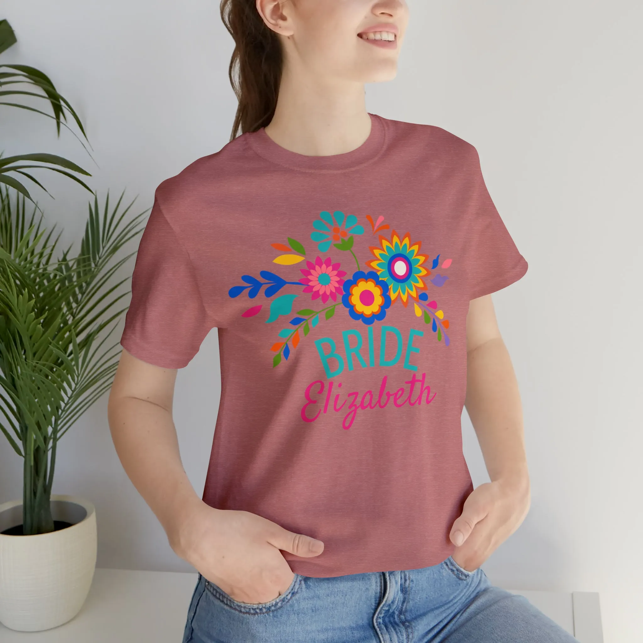 CUSTOM Bride Floral  Wedding T-Shirt | Bridal  Party Tee |  Bella Canvas 3001 Unisex |  Here Comes the Bride Short Sleeve Tshirt