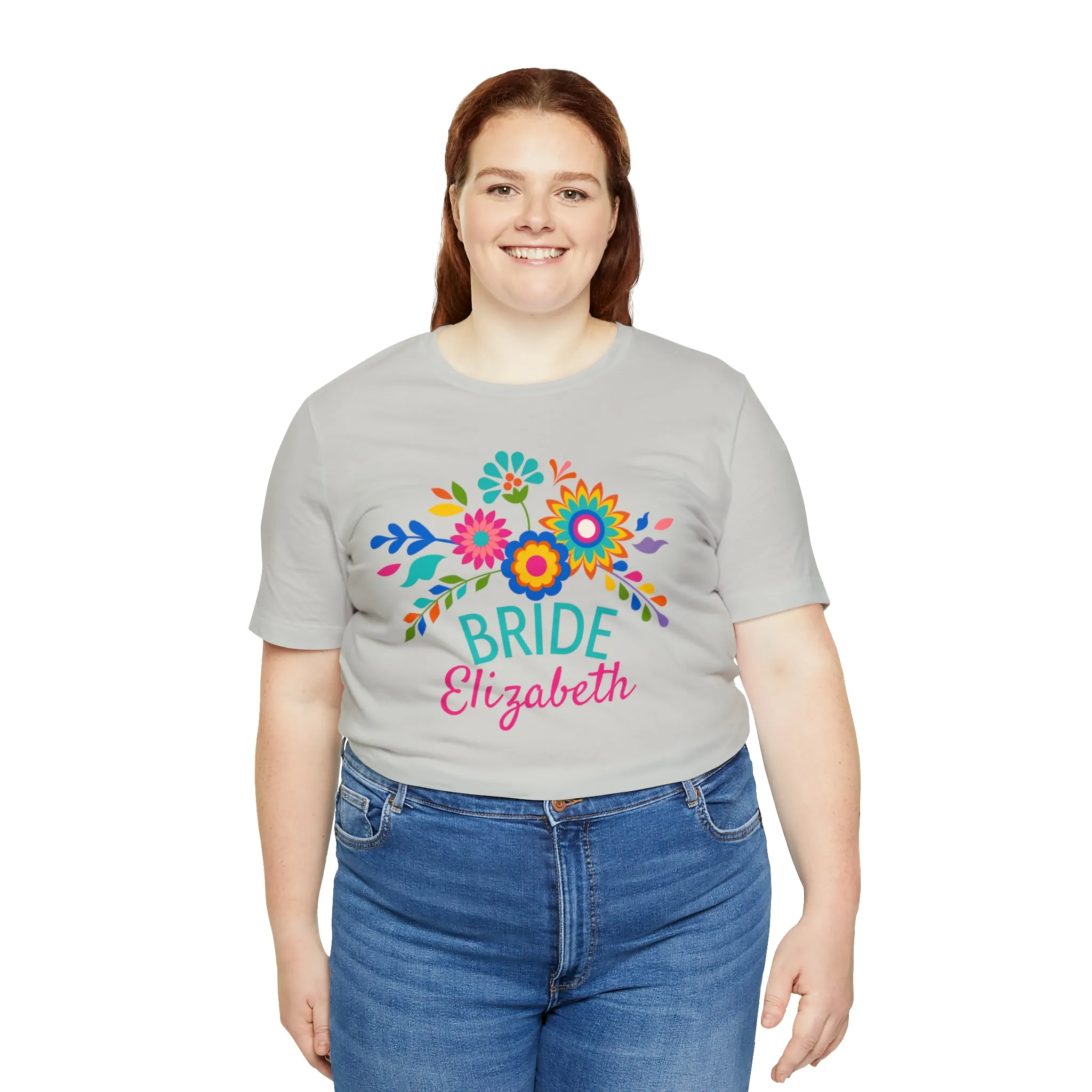 CUSTOM Bride Floral  Wedding T-Shirt | Bridal  Party Tee |  Bella Canvas 3001 Unisex |  Here Comes the Bride Short Sleeve Tshirt
