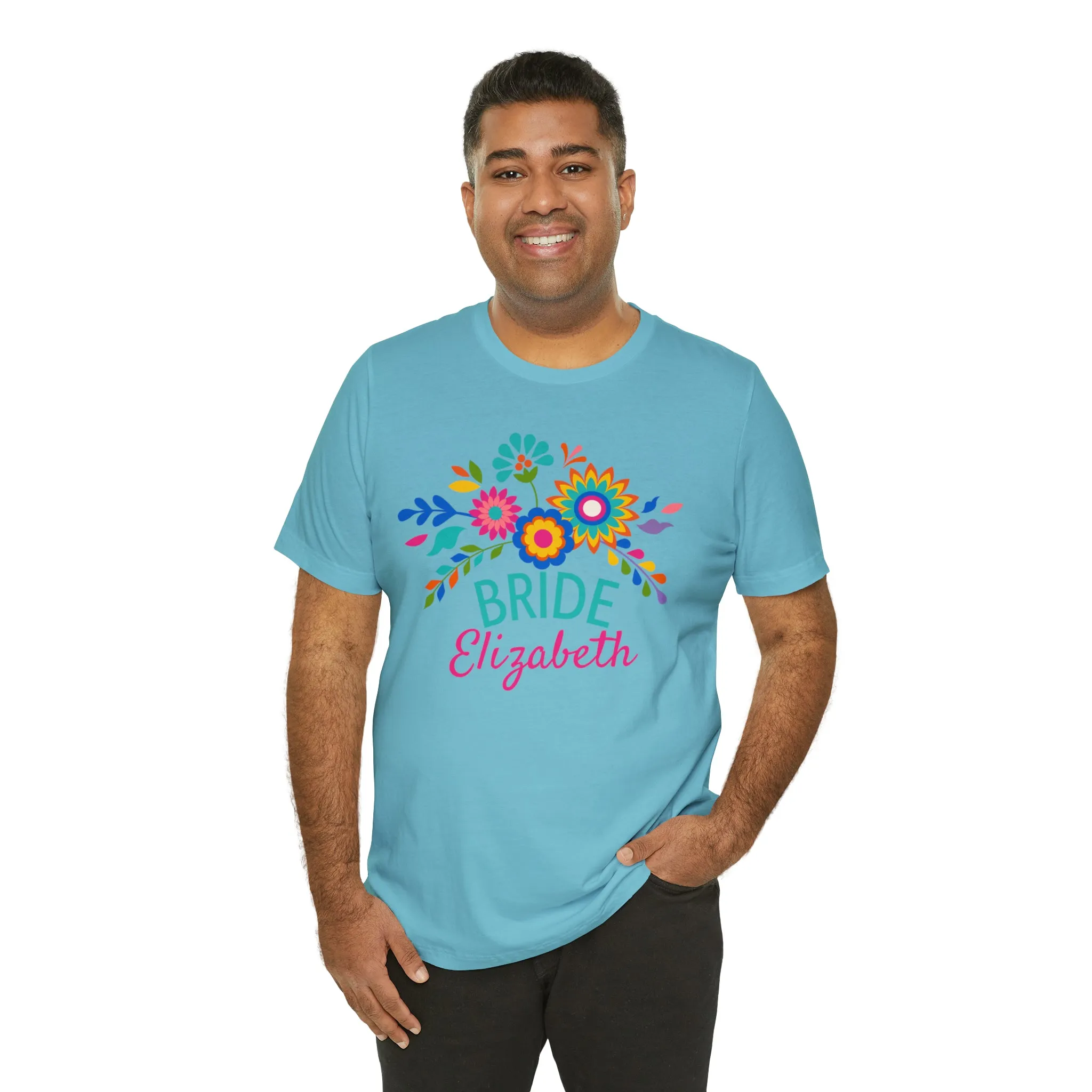 CUSTOM Bride Floral  Wedding T-Shirt | Bridal  Party Tee |  Bella Canvas 3001 Unisex |  Here Comes the Bride Short Sleeve Tshirt