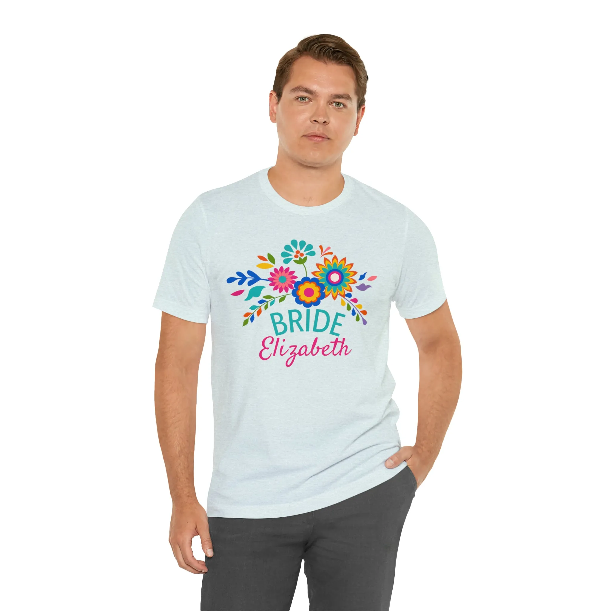CUSTOM Bride Floral  Wedding T-Shirt | Bridal  Party Tee |  Bella Canvas 3001 Unisex |  Here Comes the Bride Short Sleeve Tshirt