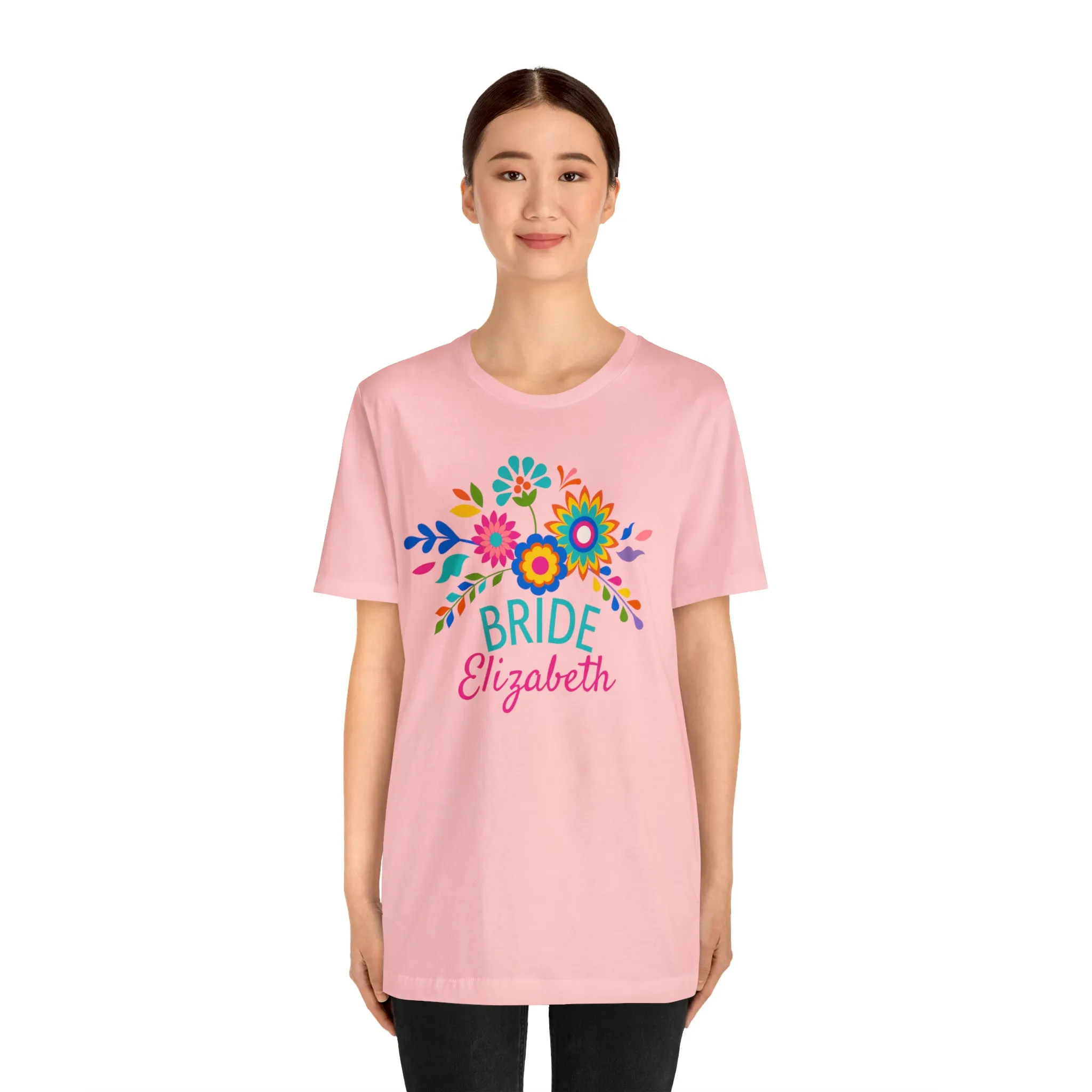 CUSTOM Bride Floral  Wedding T-Shirt | Bridal  Party Tee |  Bella Canvas 3001 Unisex |  Here Comes the Bride Short Sleeve Tshirt