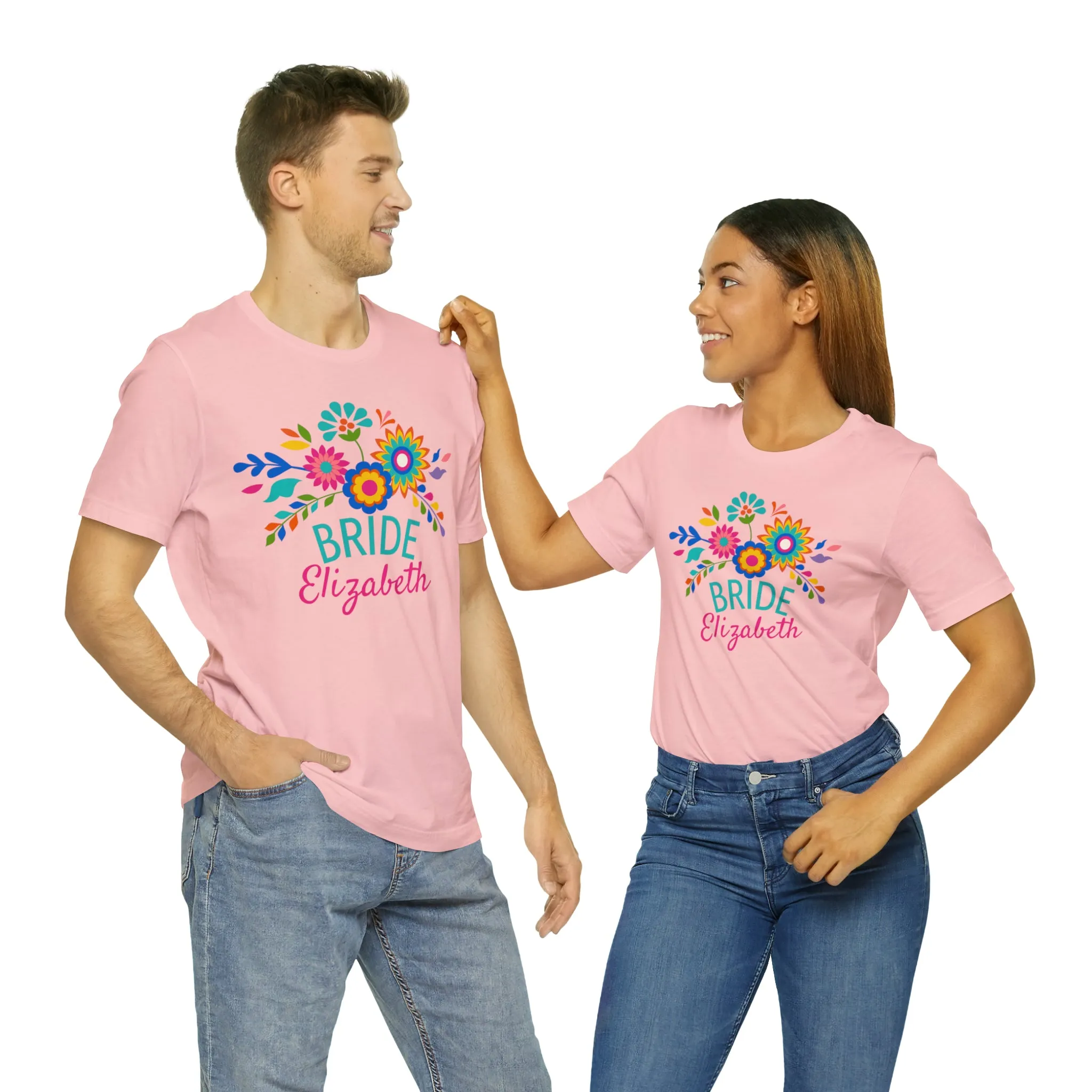 CUSTOM Bride Floral  Wedding T-Shirt | Bridal  Party Tee |  Bella Canvas 3001 Unisex |  Here Comes the Bride Short Sleeve Tshirt