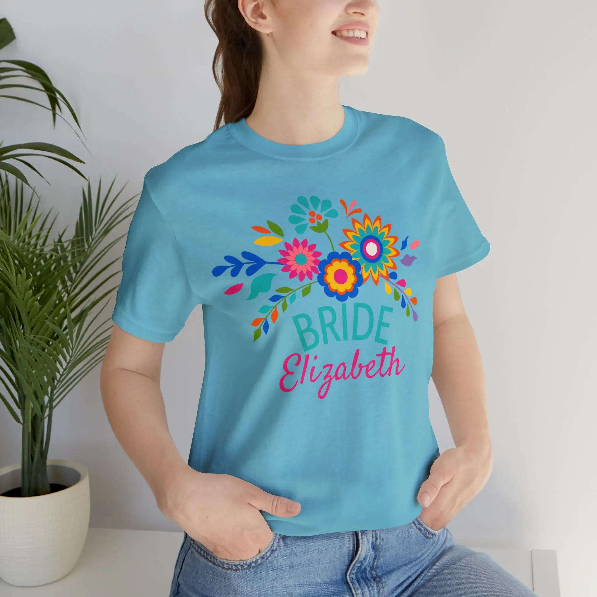 CUSTOM Bride Floral  Wedding T-Shirt | Bridal  Party Tee |  Bella Canvas 3001 Unisex |  Here Comes the Bride Short Sleeve Tshirt