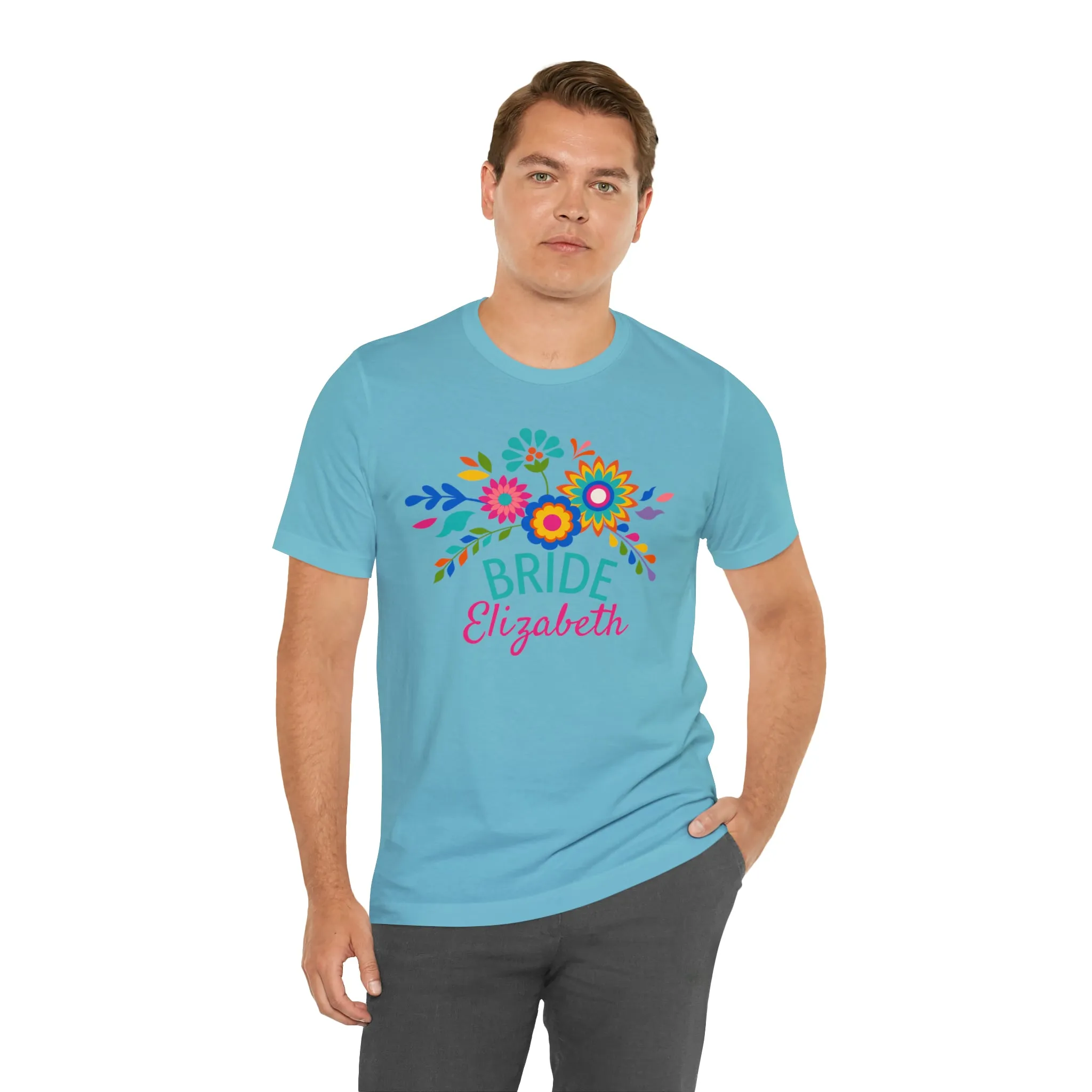 CUSTOM Bride Floral  Wedding T-Shirt | Bridal  Party Tee |  Bella Canvas 3001 Unisex |  Here Comes the Bride Short Sleeve Tshirt