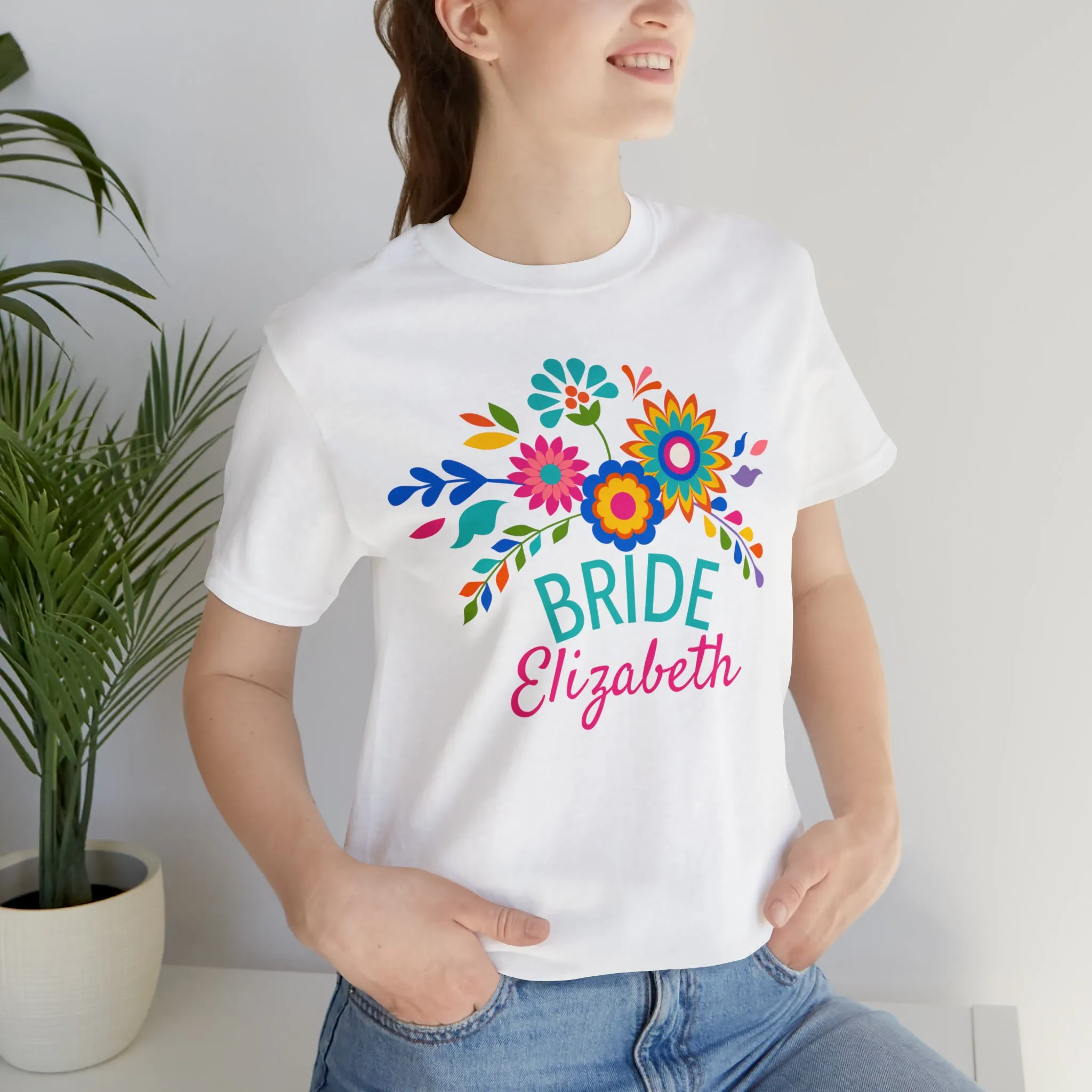 CUSTOM Bride Floral  Wedding T-Shirt | Bridal  Party Tee |  Bella Canvas 3001 Unisex |  Here Comes the Bride Short Sleeve Tshirt