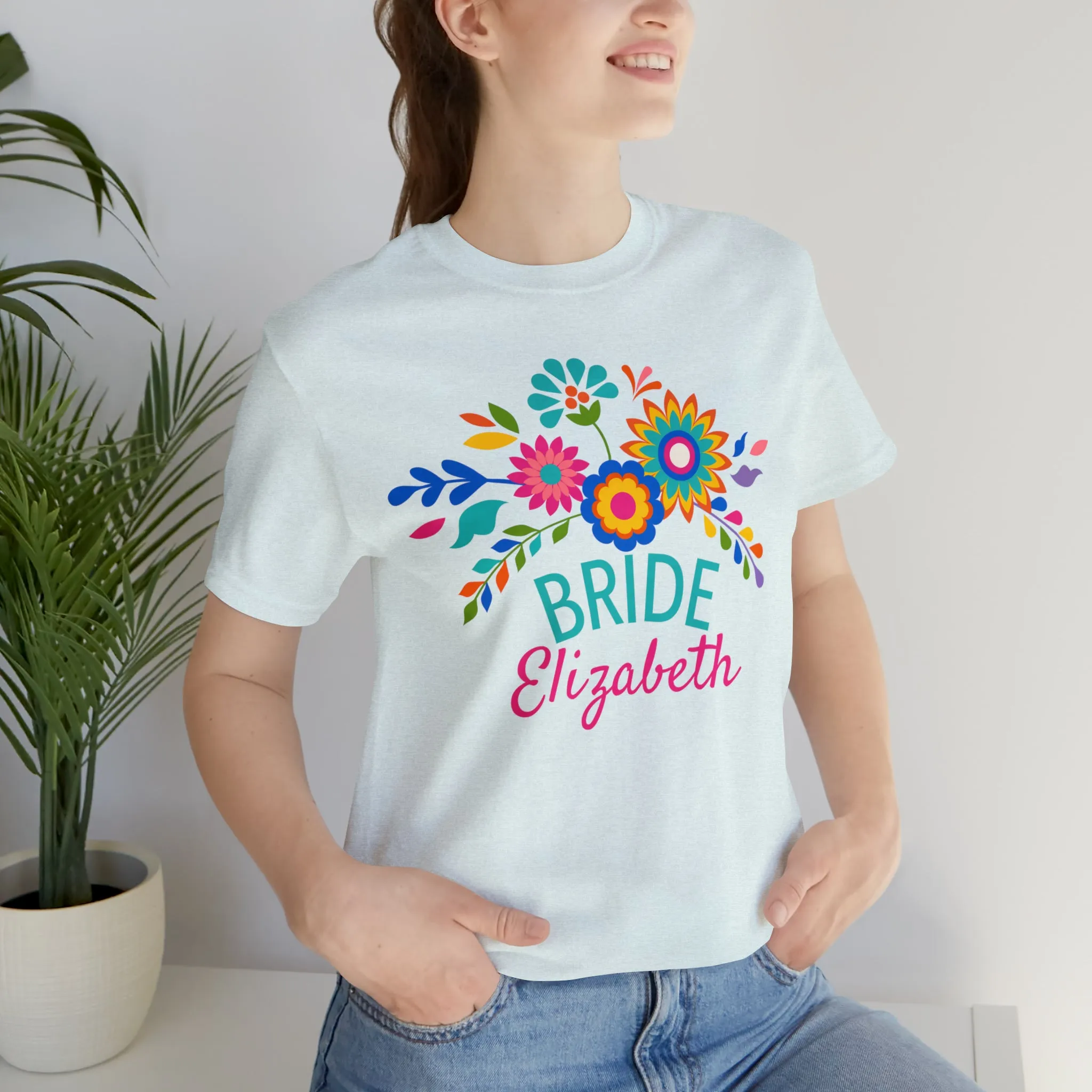 CUSTOM Bride Floral  Wedding T-Shirt | Bridal  Party Tee |  Bella Canvas 3001 Unisex |  Here Comes the Bride Short Sleeve Tshirt