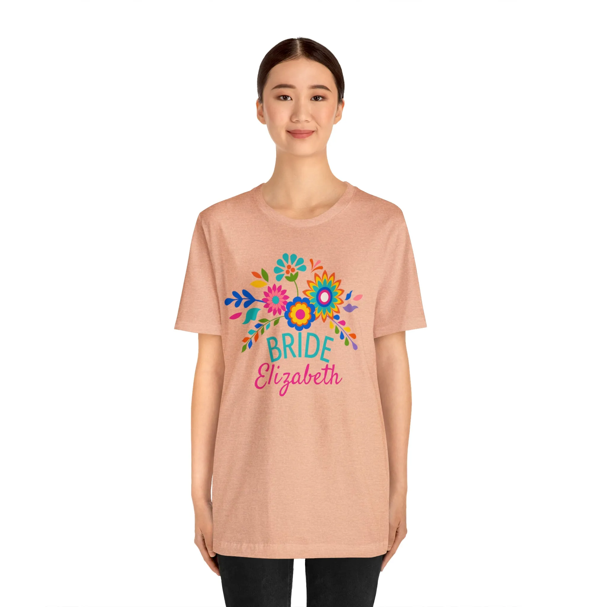 CUSTOM Bride Floral  Wedding T-Shirt | Bridal  Party Tee |  Bella Canvas 3001 Unisex |  Here Comes the Bride Short Sleeve Tshirt