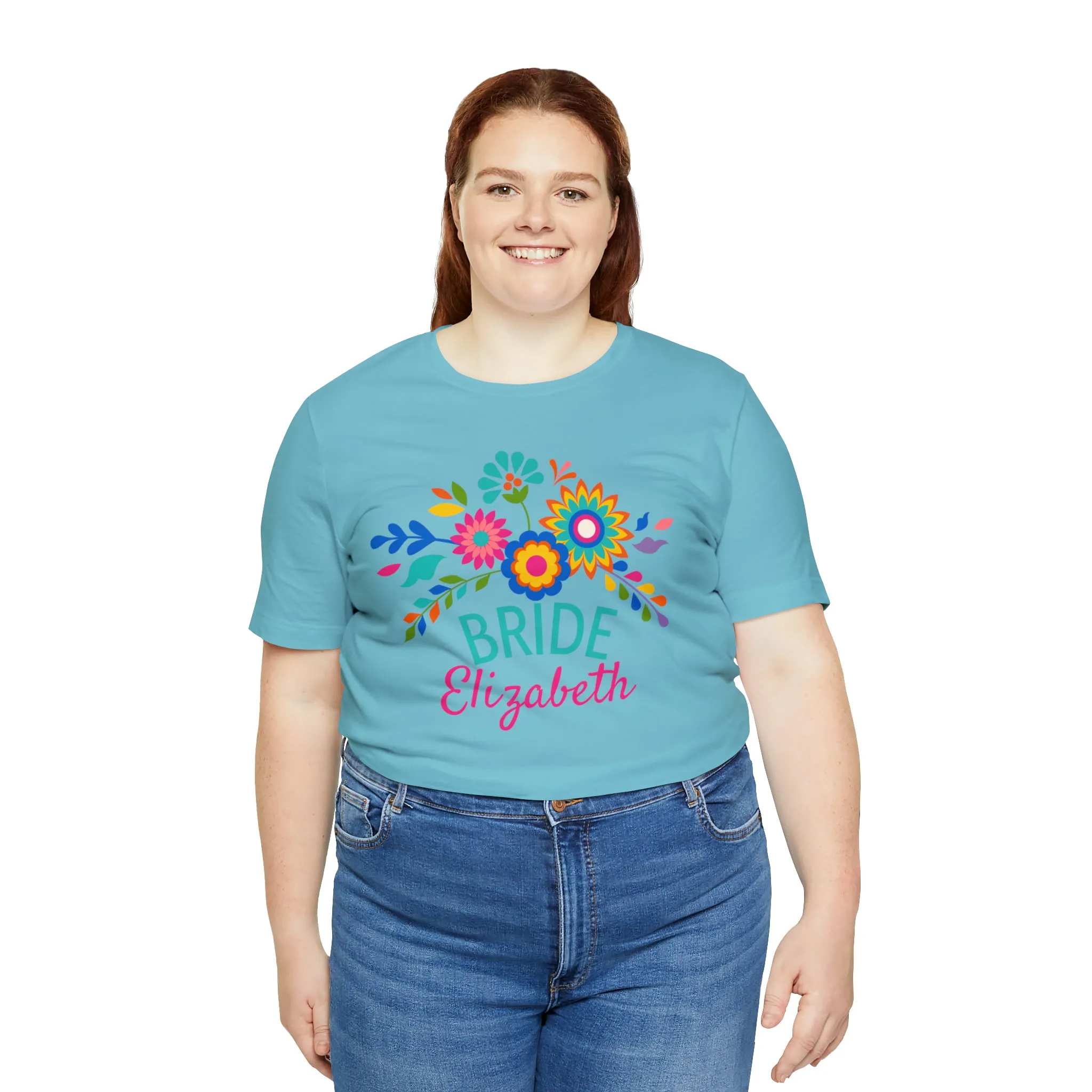 CUSTOM Bride Floral  Wedding T-Shirt | Bridal  Party Tee |  Bella Canvas 3001 Unisex |  Here Comes the Bride Short Sleeve Tshirt