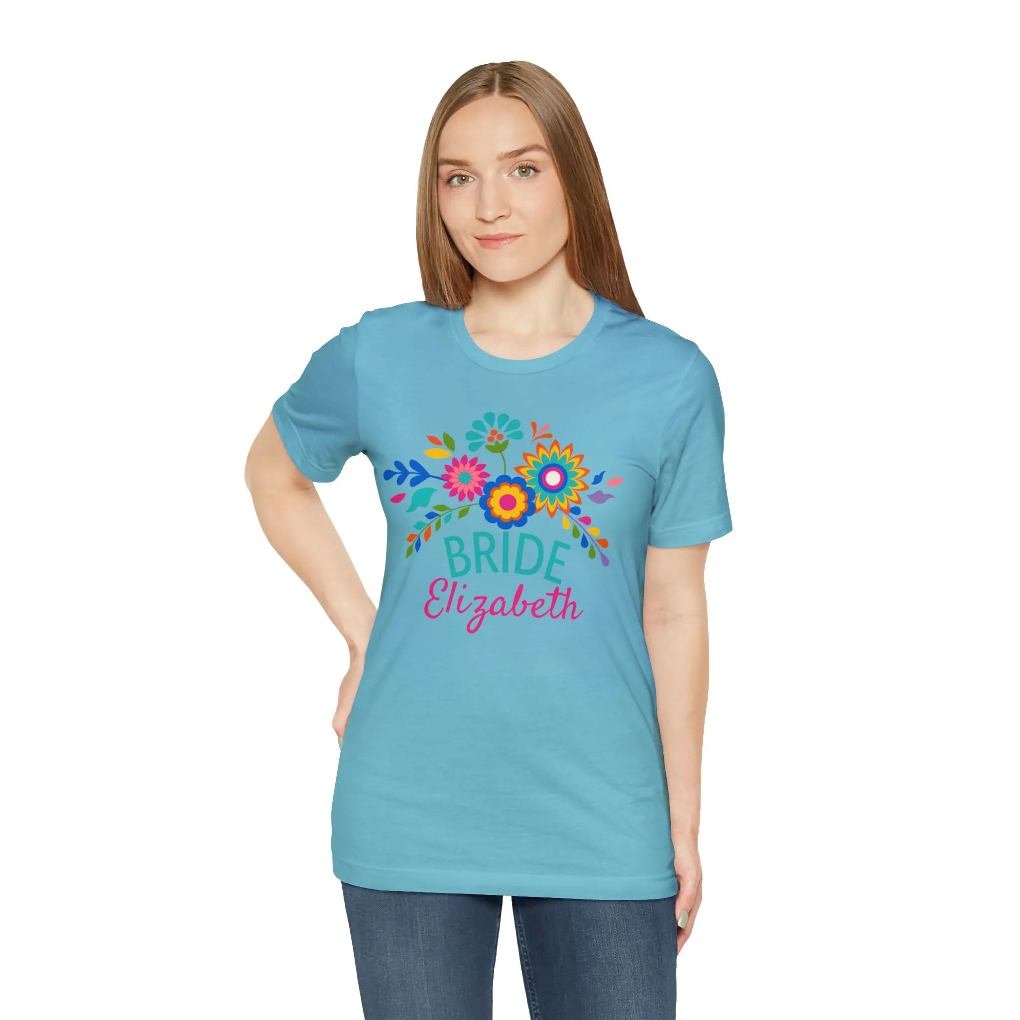 CUSTOM Bride Floral  Wedding T-Shirt | Bridal  Party Tee |  Bella Canvas 3001 Unisex |  Here Comes the Bride Short Sleeve Tshirt