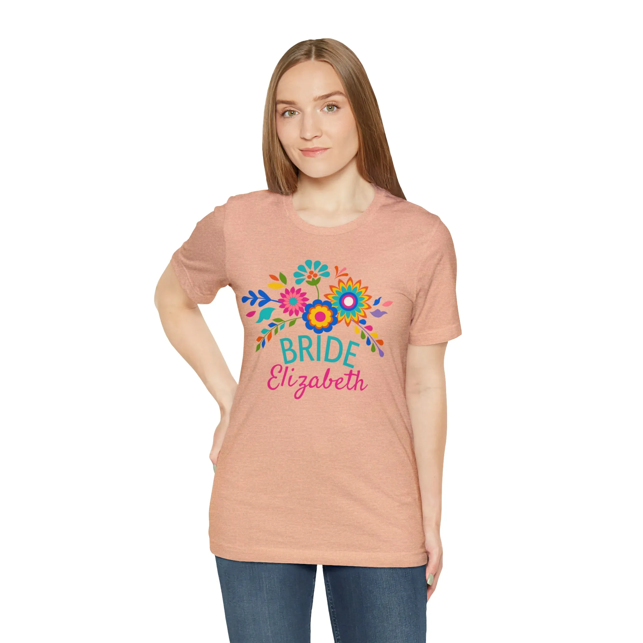 CUSTOM Bride Floral  Wedding T-Shirt | Bridal  Party Tee |  Bella Canvas 3001 Unisex |  Here Comes the Bride Short Sleeve Tshirt