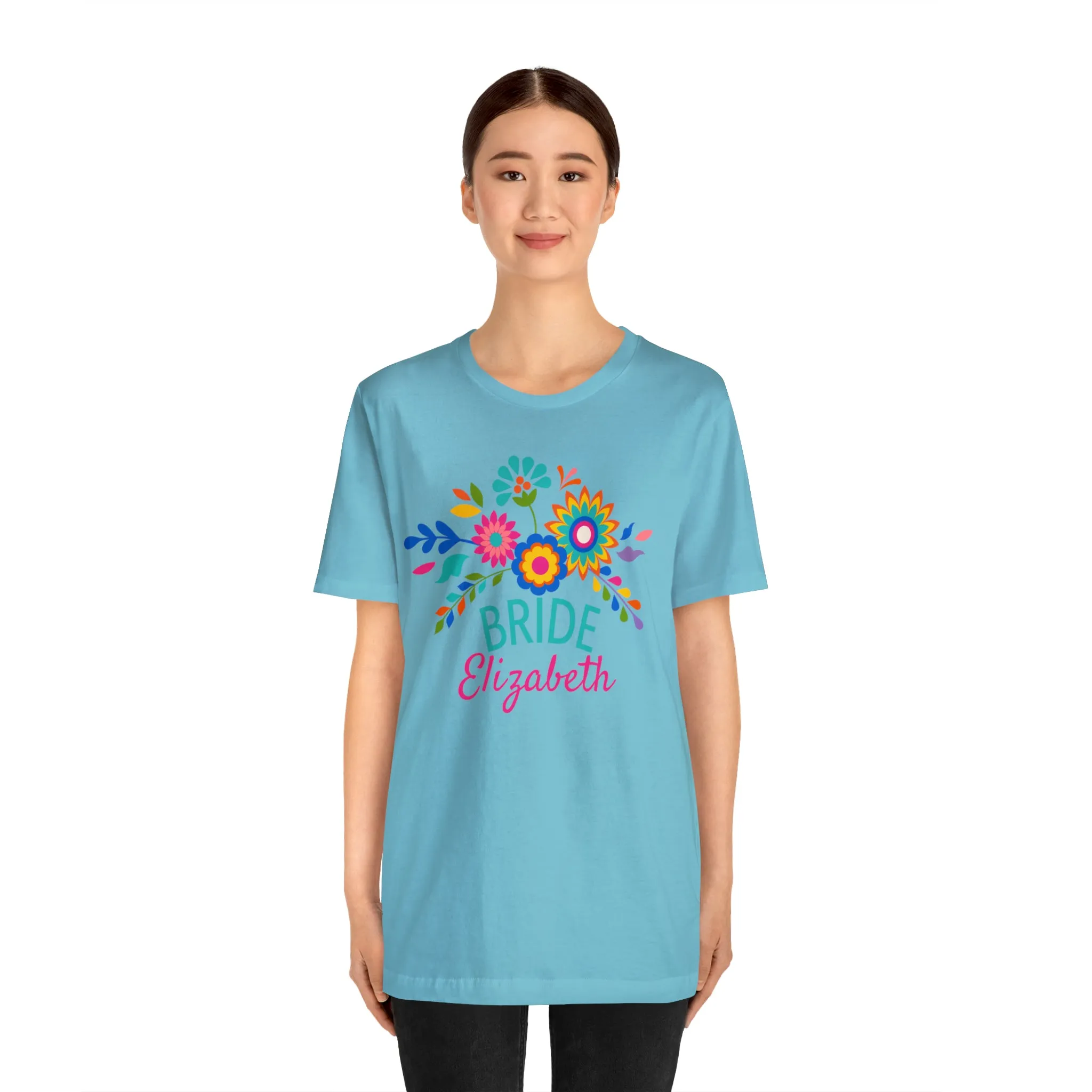 CUSTOM Bride Floral  Wedding T-Shirt | Bridal  Party Tee |  Bella Canvas 3001 Unisex |  Here Comes the Bride Short Sleeve Tshirt